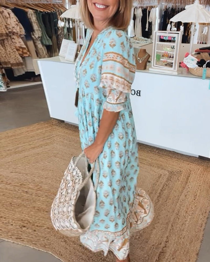 Laure | Robe midi fleurie à col en V