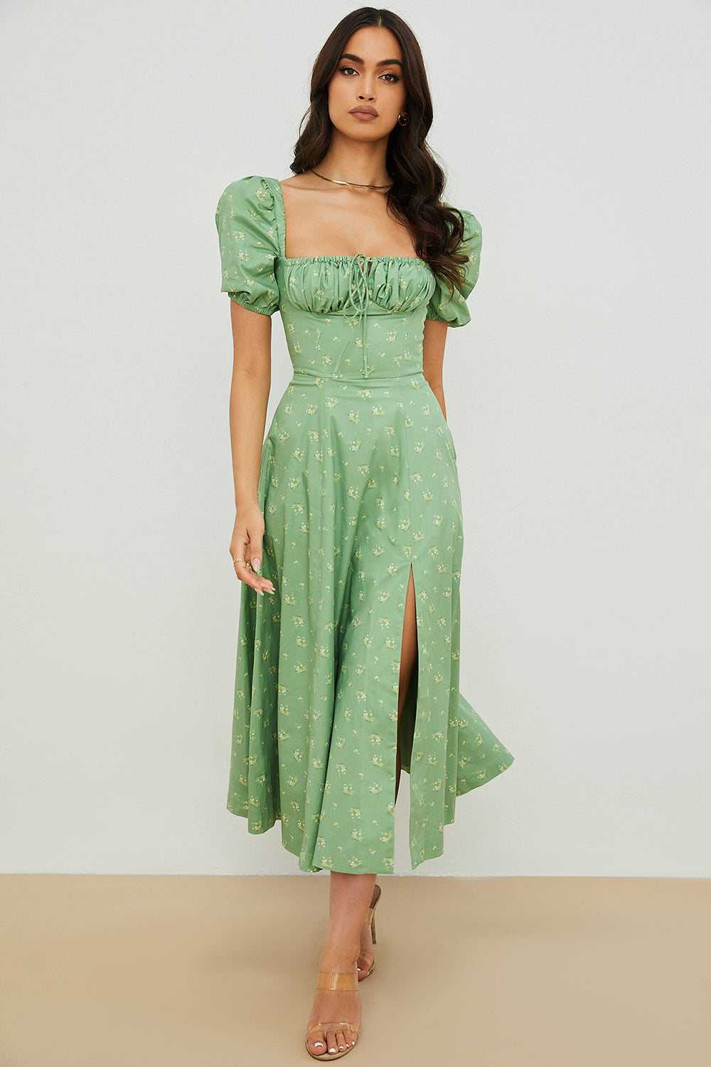 Aviana - Robe Fleurie avec Manches Bouffantes