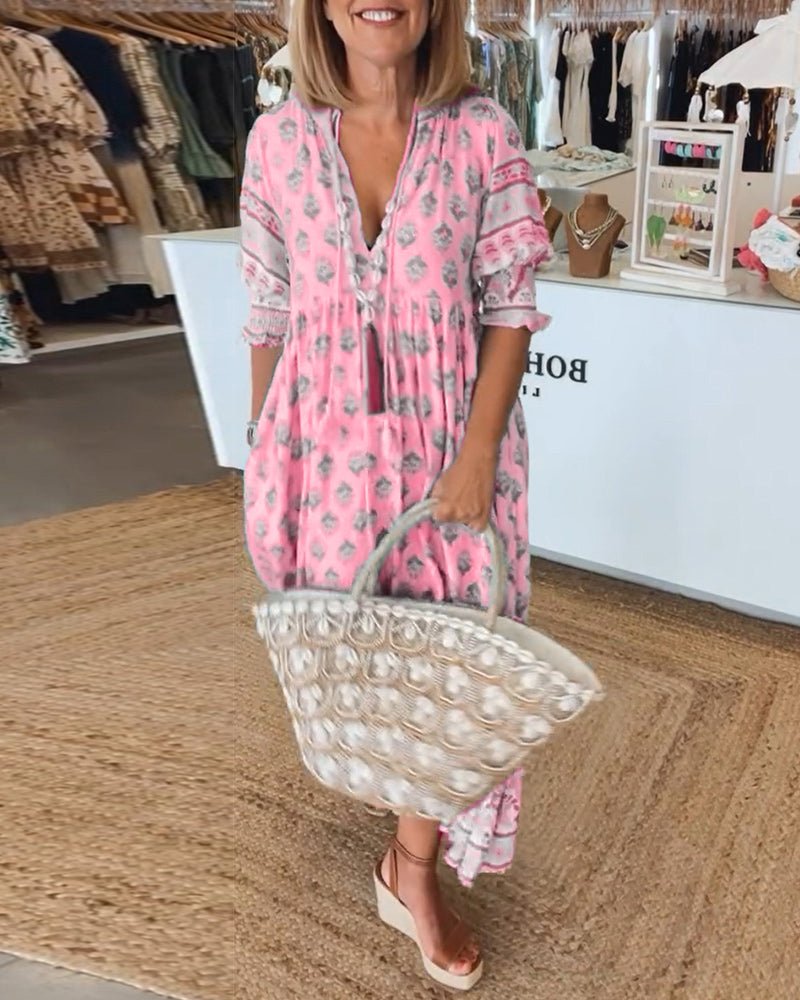 Laure | Robe midi fleurie à col en V