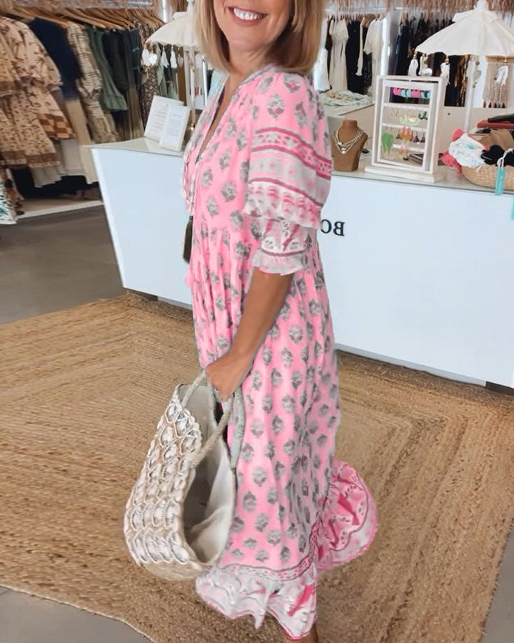 Laure | Robe midi fleurie à col en V