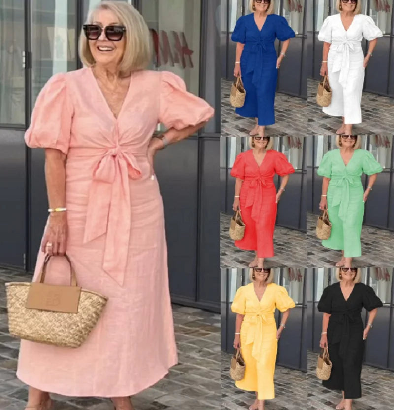 LYNORA | ROBE MIDI ÉLÉGANTE AVEC ENCOLURE EN V