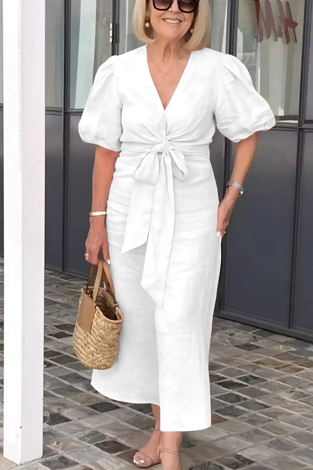 Jacinthe | Robe midi à col en V
