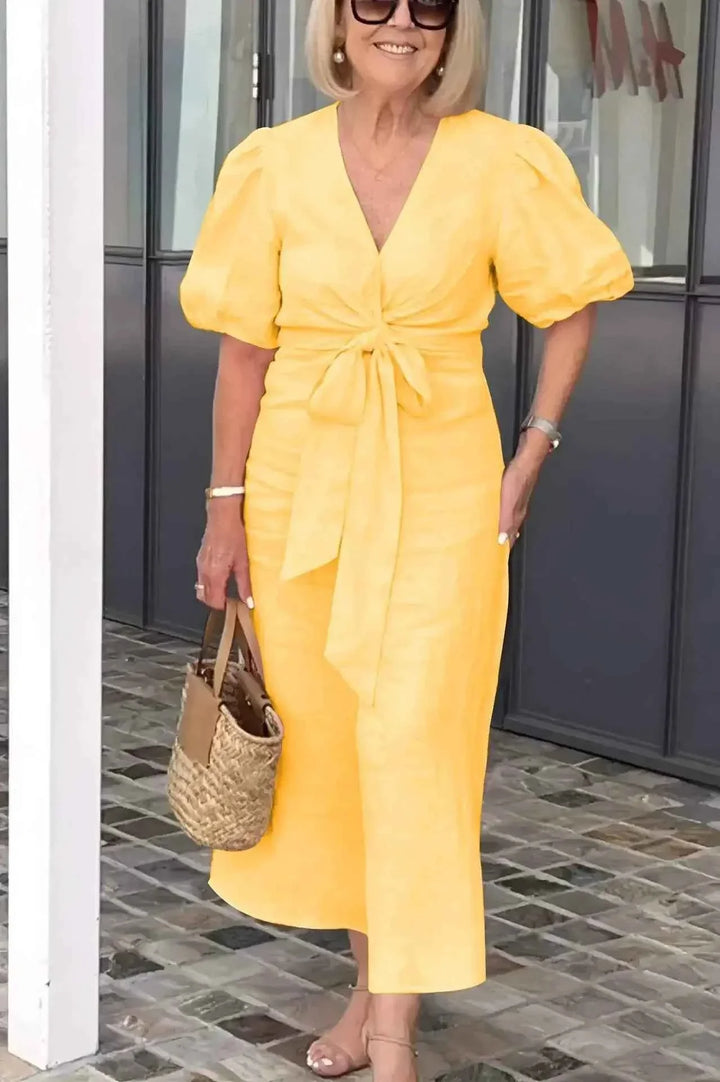Jacinthe | Robe midi à col en V
