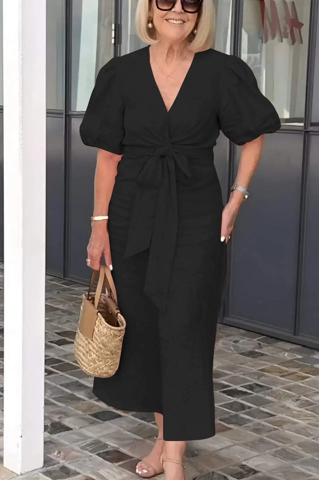 Jacinthe | Robe midi à col en V