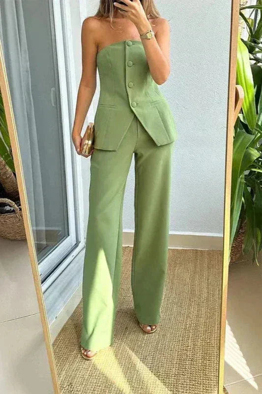 Tania | Ensemble deux pièces sans manches boutonné