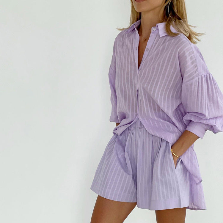 Auréline | Ensemble chemise boutonnée et short léger
